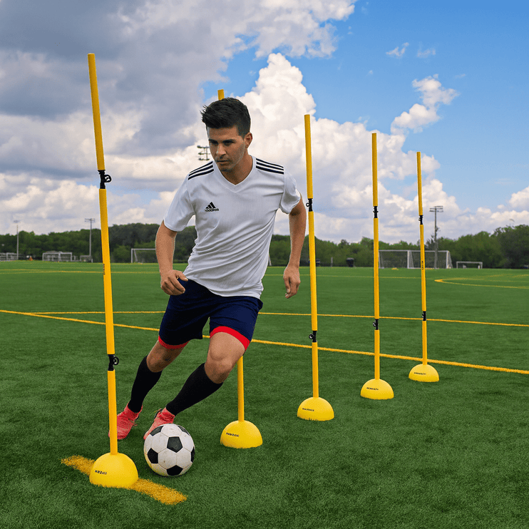 6 Pack 5FT Adjustable Soccer Agility Poles – Detachable Training Slalom Sticks for Speed, Footwork & Turf Drills