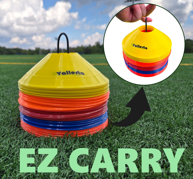 Pro Disc Cones Set of 50 - Agility Training Cones with Carry Holder – Sports Practice Equipment