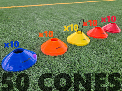 Pro Disc Cones Set of 50 - Agility Training Cones with Carry Holder – Sports Practice Equipment