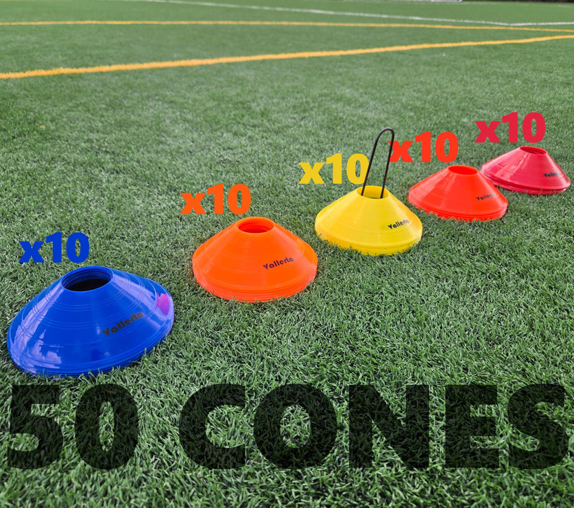 Pro Disc Cones Set of 50 - Agility Training Cones with Carry Holder – Sports Practice Equipment
