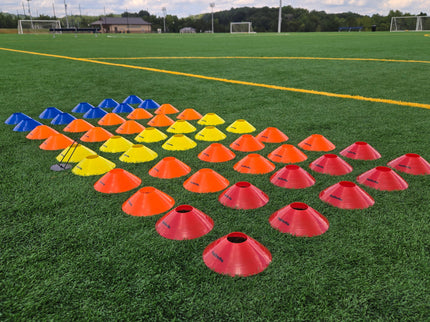 Pro Disc Cones Set of 50 - Agility Training Cones with Carry Holder – Sports Practice Equipment