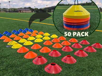Pro Disc Cones Set of 50 - Agility Training Cones with Carry Holder – Sports Practice Equipment