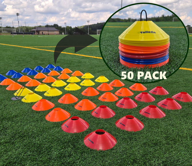 Pro Disc Cones Set of 50 - Agility Training Cones with Carry Holder – Sports Practice Equipment