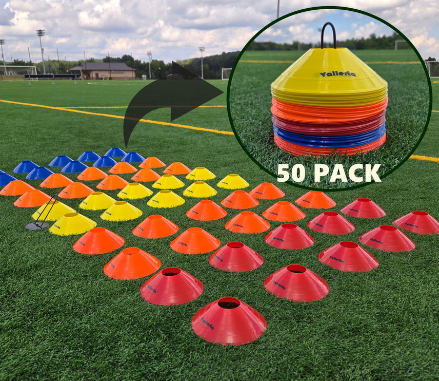 Pro Disc Cones Set of 50 - Agility Training Cones with Carry Holder – Sports Practice Equipment