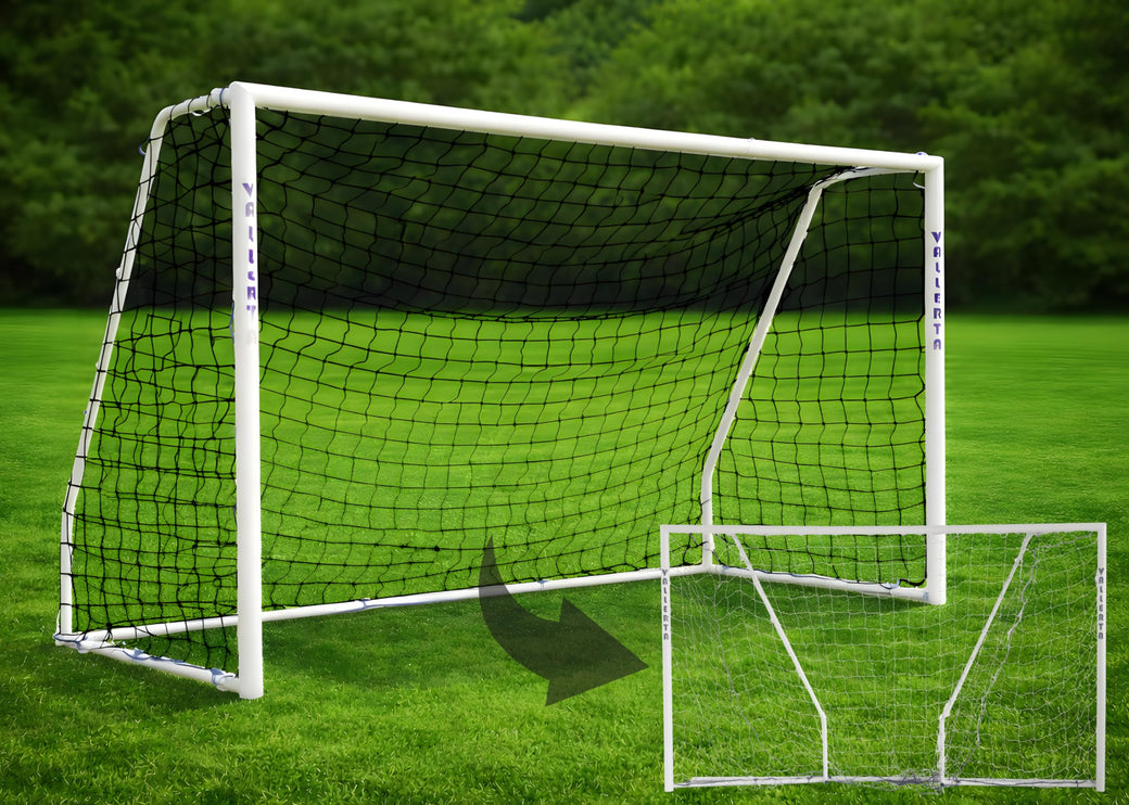 Vallerta - Folding Steel Soccer Goal, Flat Fold Frame, HDPE  Quick Clip Net, All Weather