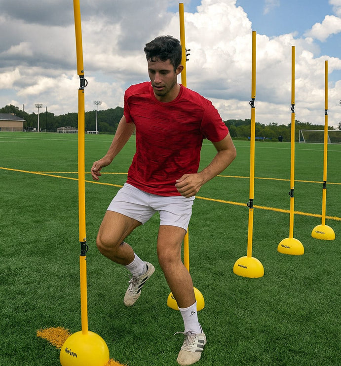 6 Pack 5FT Adjustable Soccer Agility Poles – Detachable Training Slalom Sticks for Speed, Footwork & Turf Drills