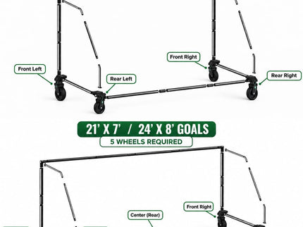 Wheel KIT for Aluminum Goals, Move Heavy Soccer Goals in Seconds, No Lifting Required, 500LB Capacity, Pre-Assembled (4 PACK)