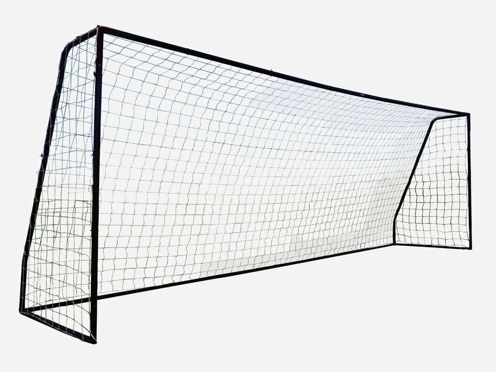 Football goal with net on white background. Soccer goal with metal